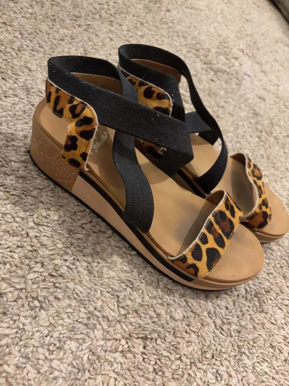 Yellow Box Janalee Leopard Print Platform Sandals Size 8.5 - Picture 3 of 8